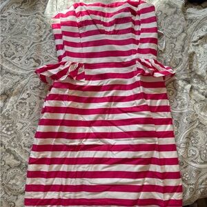 Lilly Pulitzer Pink and White Striped Strapless Peplum Dress